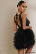 Black Plunge Stylish Front Mini Dress image 3