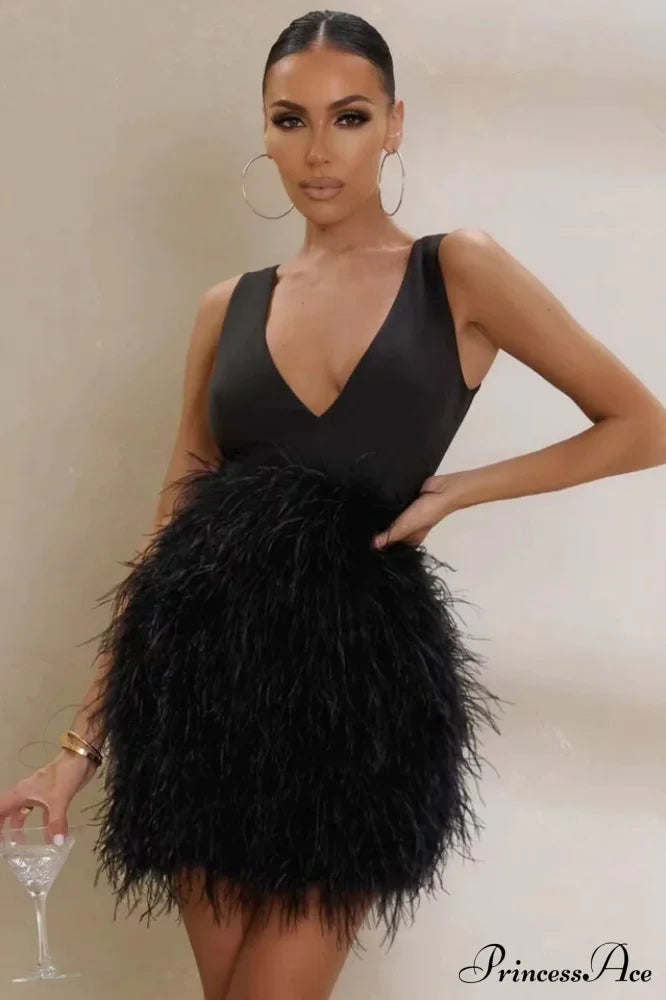 Black Plunge Stylish Front Mini Dress image 1