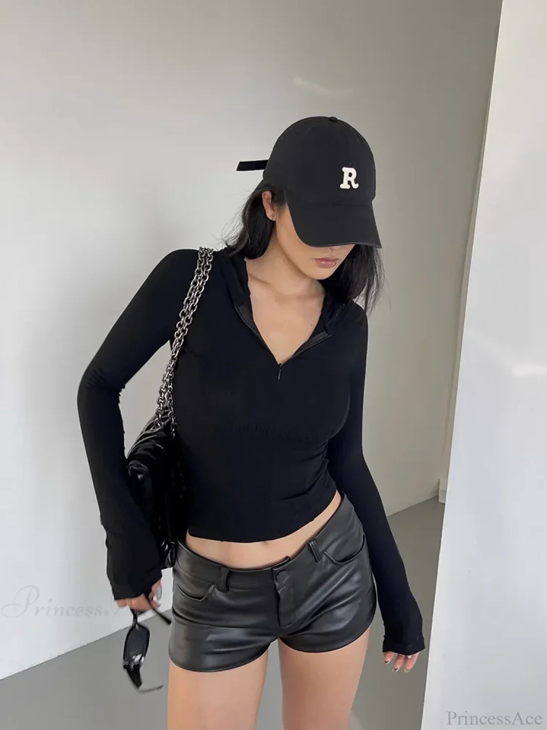 Black PU High Waist Short image 2