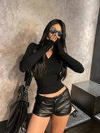 Black PU High Waist Short image 5