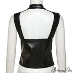 Black Pu Leather Charming Moto Zipper Tank Top image 7