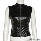 Black Pu Leather Charming Moto Zipper Tank Top image 6