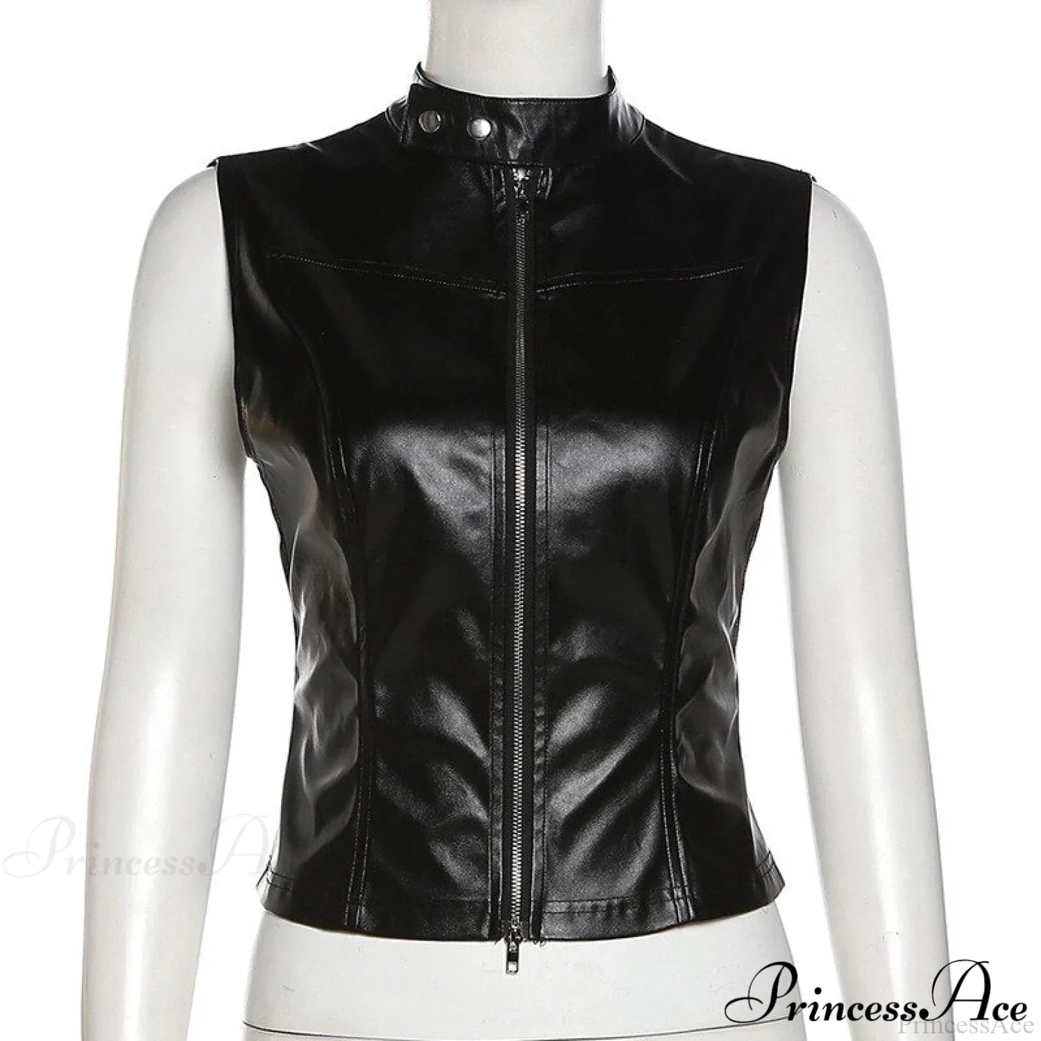 Black Pu Leather Charming Moto Zipper Tank Top image 6