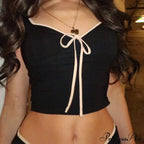 Black Ribbon Tie-Up Top Graceful And Pants Two Piece Set image 3