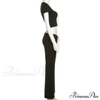 Black Ribbon Tie-Up Top Graceful And Pants Two Piece Set image 12