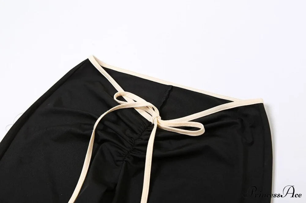 Black Ribbon Tie-Up Top Graceful And Pants Two Piece Set image 14