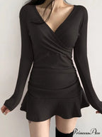 Black Ruched Graceful Bodycon Mini Dress image 2