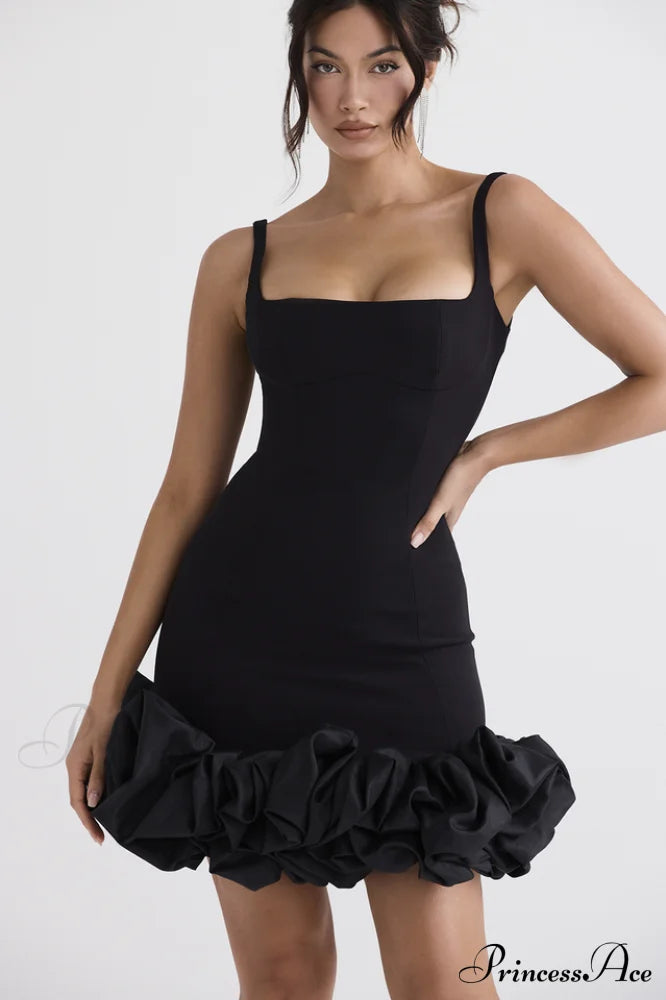 Black Ruffle Stylish Hem Dress image 6