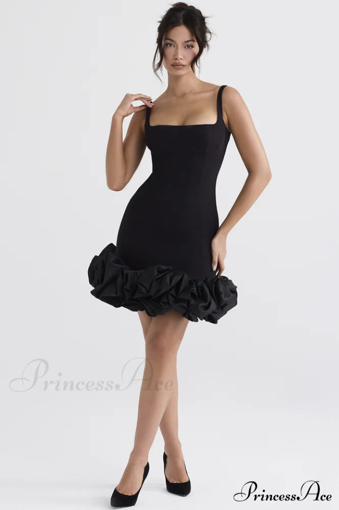 Black Ruffle Stylish Hem Dress image 9