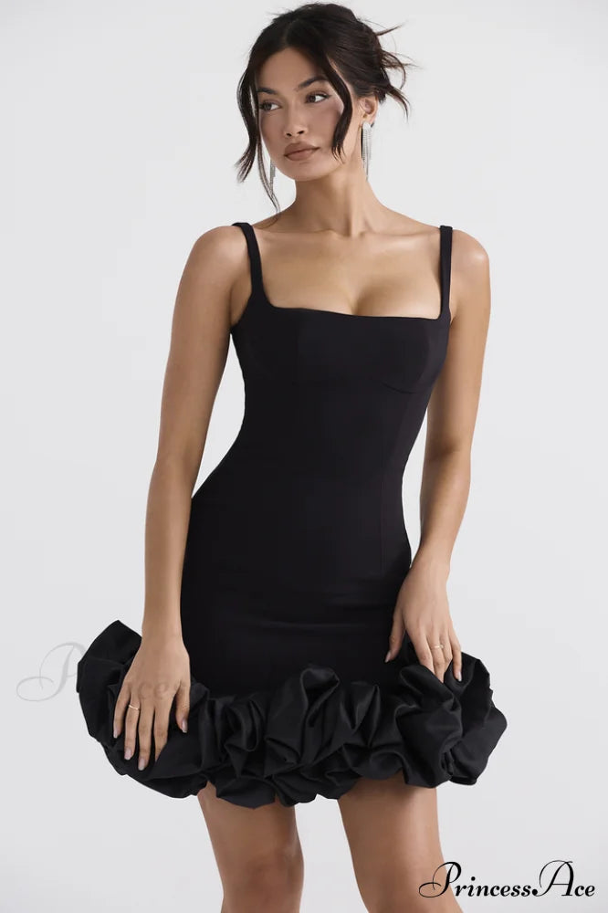 Black Ruffle Stylish Hem Dress image 2