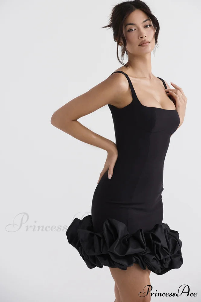 Black Ruffle Stylish Hem Dress image 7