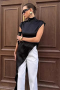 Black Satin Asymmetrical Layered Blouse image 1