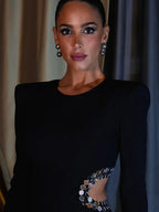 Black Sequins Shoulder Pad Party Dress image 4