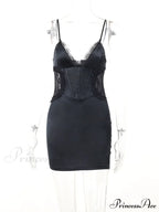 Black Side Lace Charming Design Mini Dress image 4