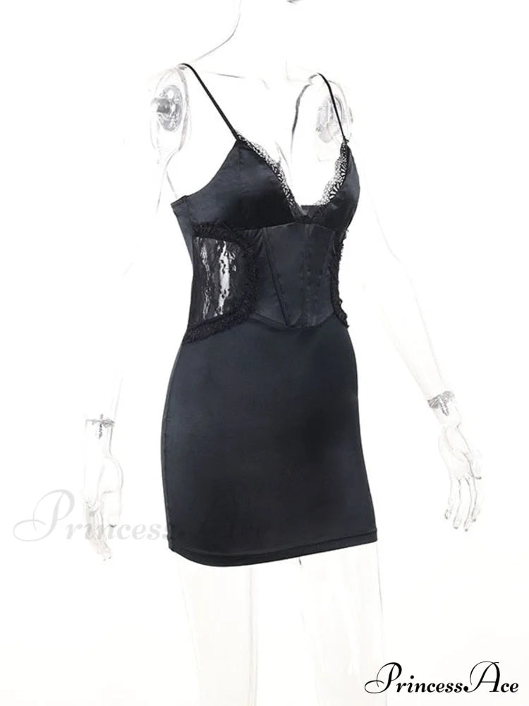 Black Side Lace Charming Design Mini Dress image 6