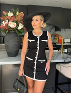 Black Sleeveless Contrast Charming Buttoned Mini Dress image 14