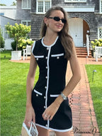 Black Sleeveless Contrast Charming Buttoned Mini Dress image 3