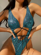 Black Snake Print Criss Cross One Piece image 13