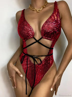 Black Snake Print Criss Cross One Piece image 9