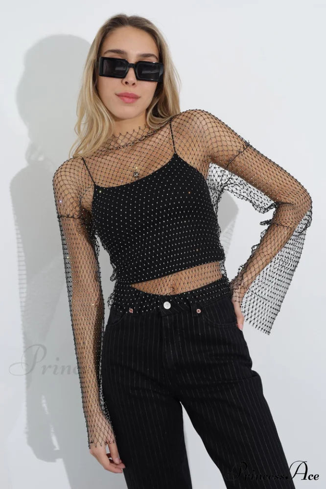 Black Stone Stylish Mesh Crop Top image 6
