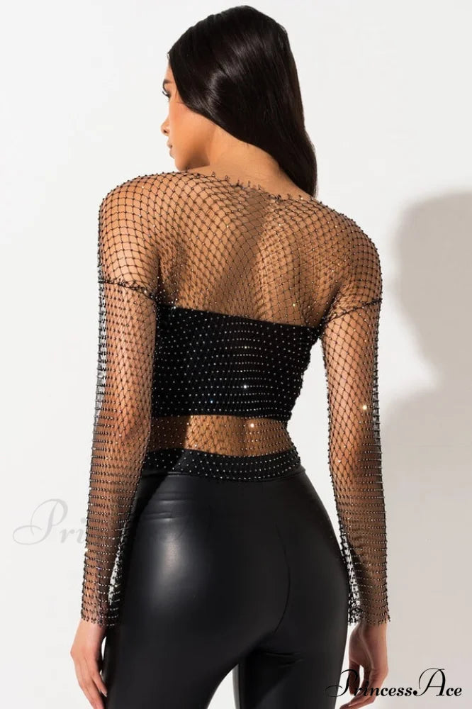 Black Stone Stylish Mesh Crop Top image 4