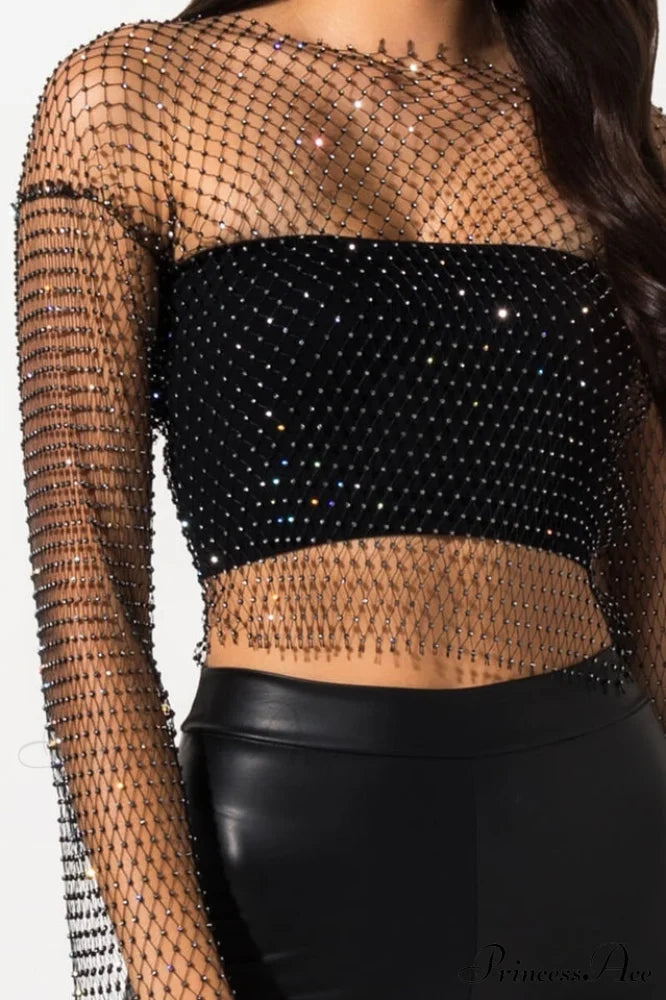 Black Stone Stylish Mesh Crop Top image 3