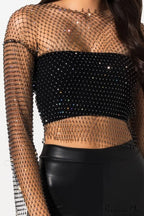 Black Stone Stylish Mesh Crop Top image 3