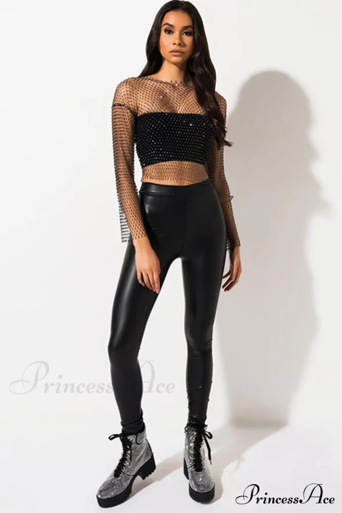 Black Stone Stylish Mesh Crop Top image 5