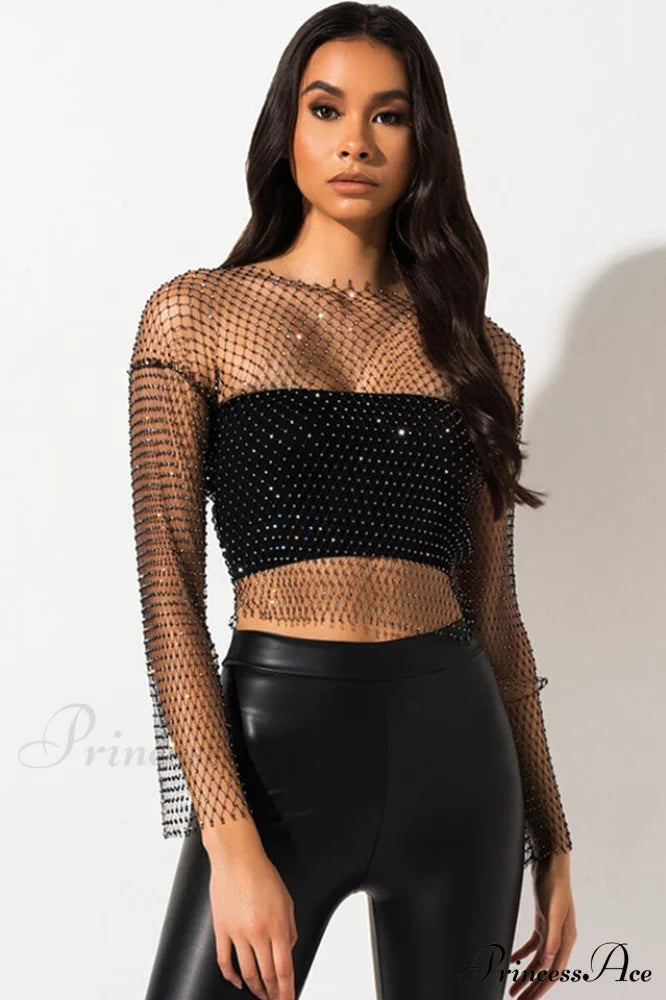Black Stone Stylish Mesh Crop Top image 1