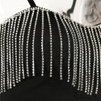 Black Strap Crop Charming Top With Rhinestone Fringe image 3