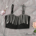 Black Strap Crop Charming Top With Rhinestone Fringe image 2