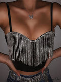 Black Strap Crop Charming Top With Rhinestone Fringe image 1