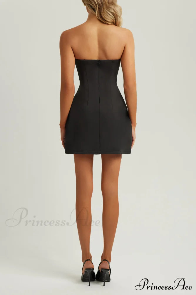 Black Strapless A Trendy Line Pocket Mini Dress image 5