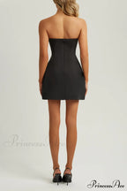 Black Strapless A Trendy Line Pocket Mini Dress image 5
