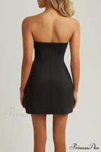 Black Strapless A Trendy Line Pocket Mini Dress image 6