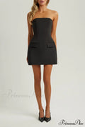 Black Strapless A Trendy Line Pocket Mini Dress image 1