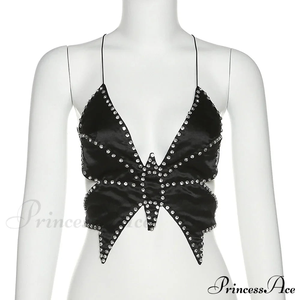 Black Stud Stylish Butterfly Crop Top image 11