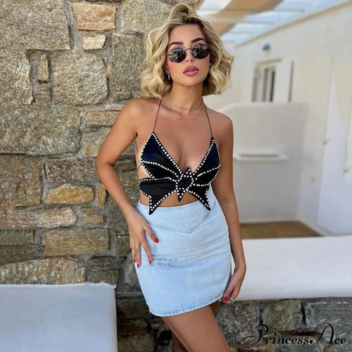 Black Stud Stylish Butterfly Crop Top image 1
