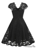 Black V Neck Cap Sleeve A Line Dress for Parties image 3