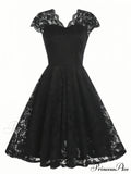 Black V Neck Cap Sleeve A Line Dress for Parties image 1