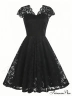 Black V Neck Cap Sleeve A Line Dress for Parties image 1