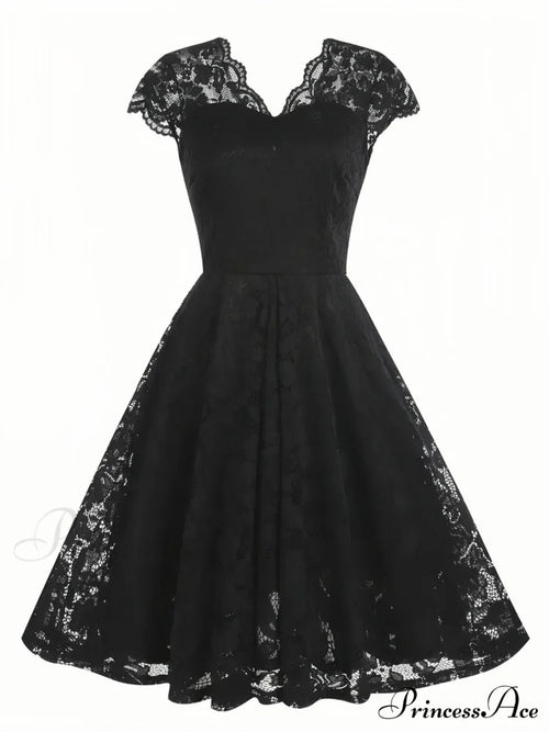 Black V Neck Cap Sleeve A Line Dress for Parties image 1