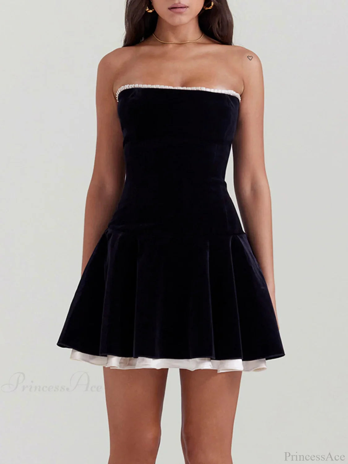Black Velvet Stylish Strapless Mini Dress image 3