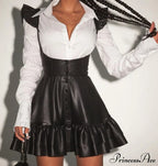 Black-White Contrast Long-Sleeve Skirt Suit image 3