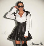 Black-White Contrast Long-Sleeve Skirt Suit image 4