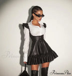 Black-White Contrast Long-Sleeve Skirt Suit image 1