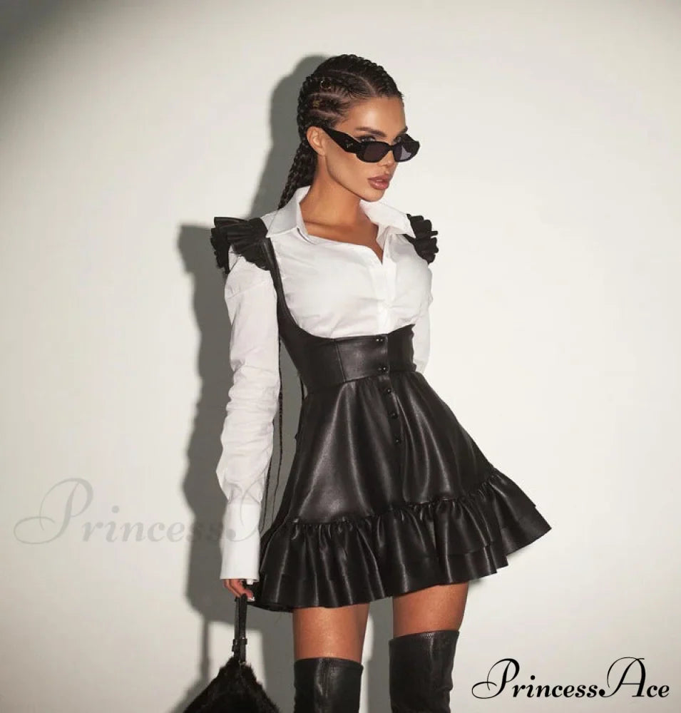 Black-White Contrast Long-Sleeve Skirt Suit image 1