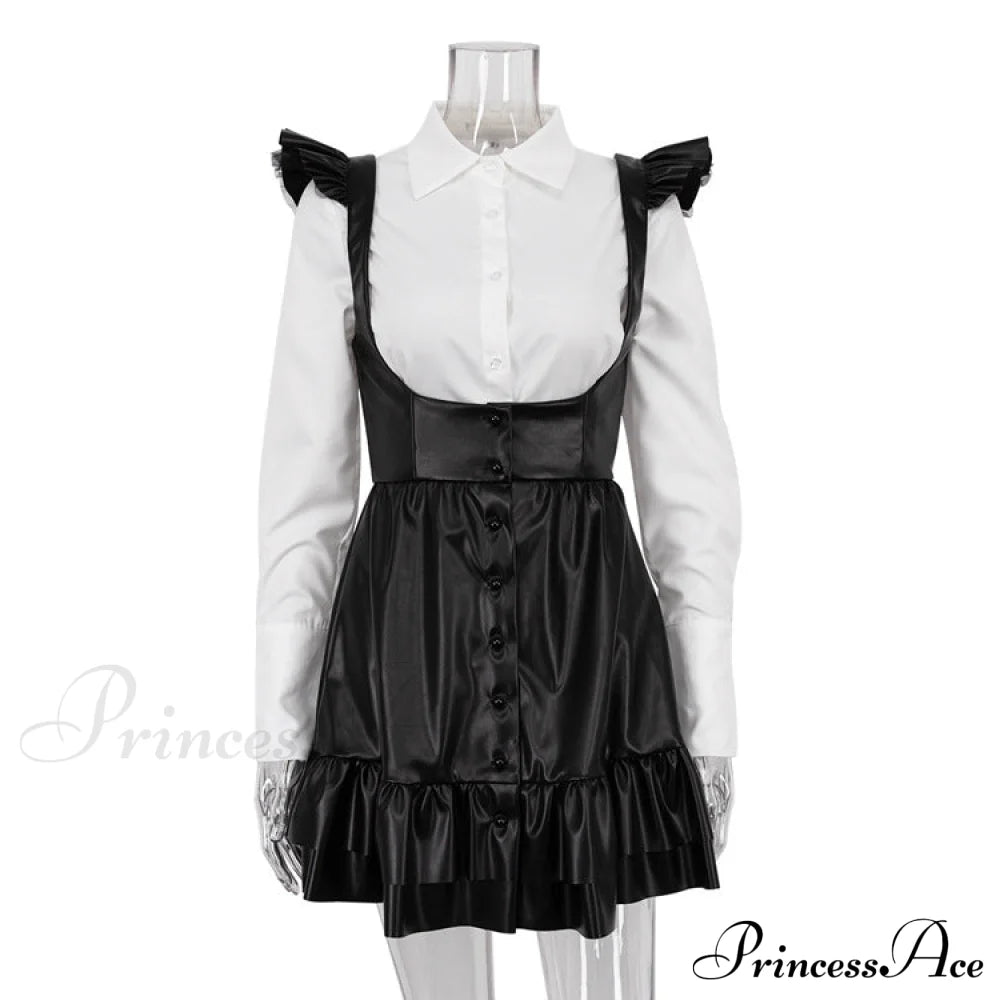 Black-White Contrast Long-Sleeve Skirt Suit image 5