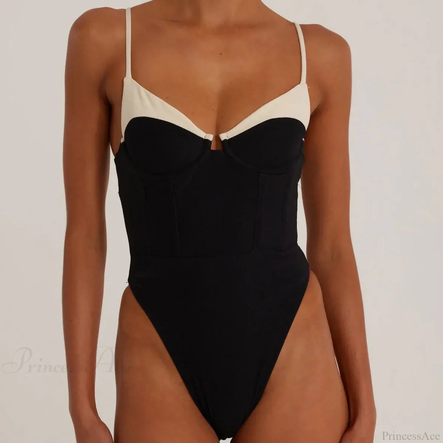 Black White One Piece Swimsuit Women image 2