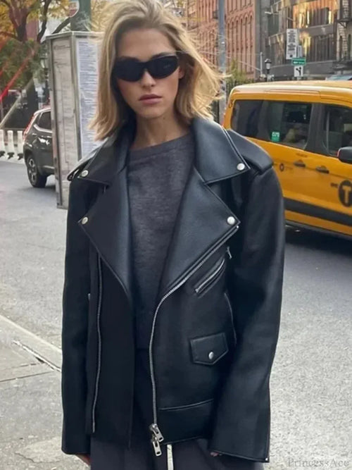 Black Zippers Oversized Leather Coat image 2